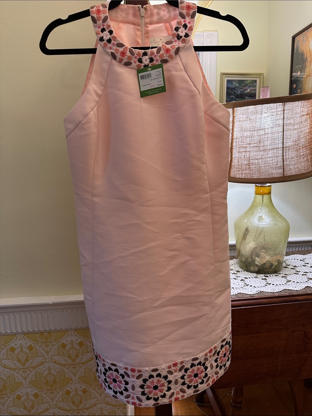 kate spade blush pink embellished neckline dress